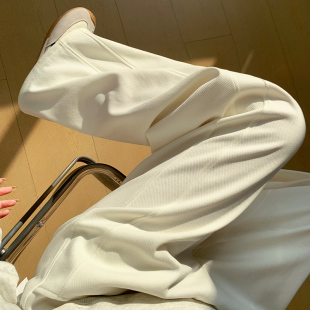 高腰显瘦秋冬加绒休闲直筒阔腿裤 2025新款 女秋季 米白色香蕉运动裤