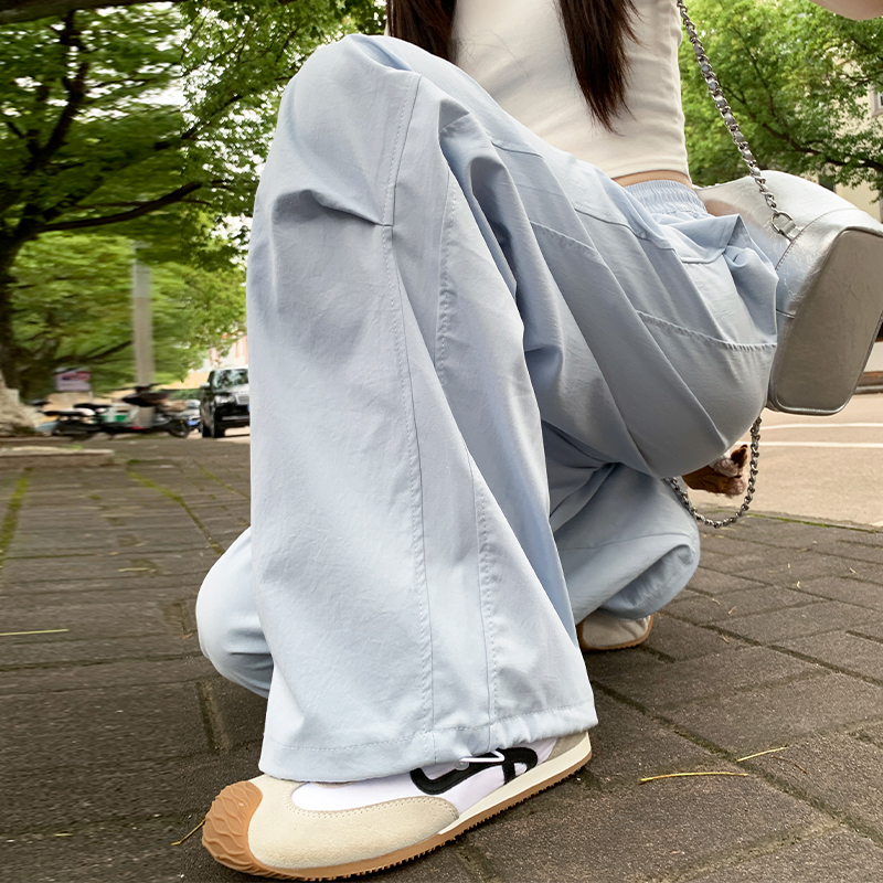 雾霾蓝色速干工装裤女夏季薄款