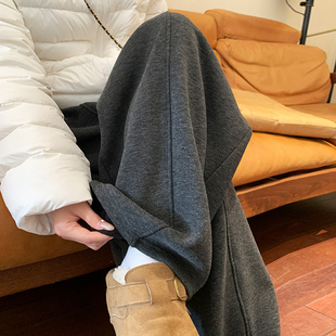 高腰直筒宽松显瘦糯米阔腿裤 深灰色加绒香蕉弯刀裤 女秋冬2025新款