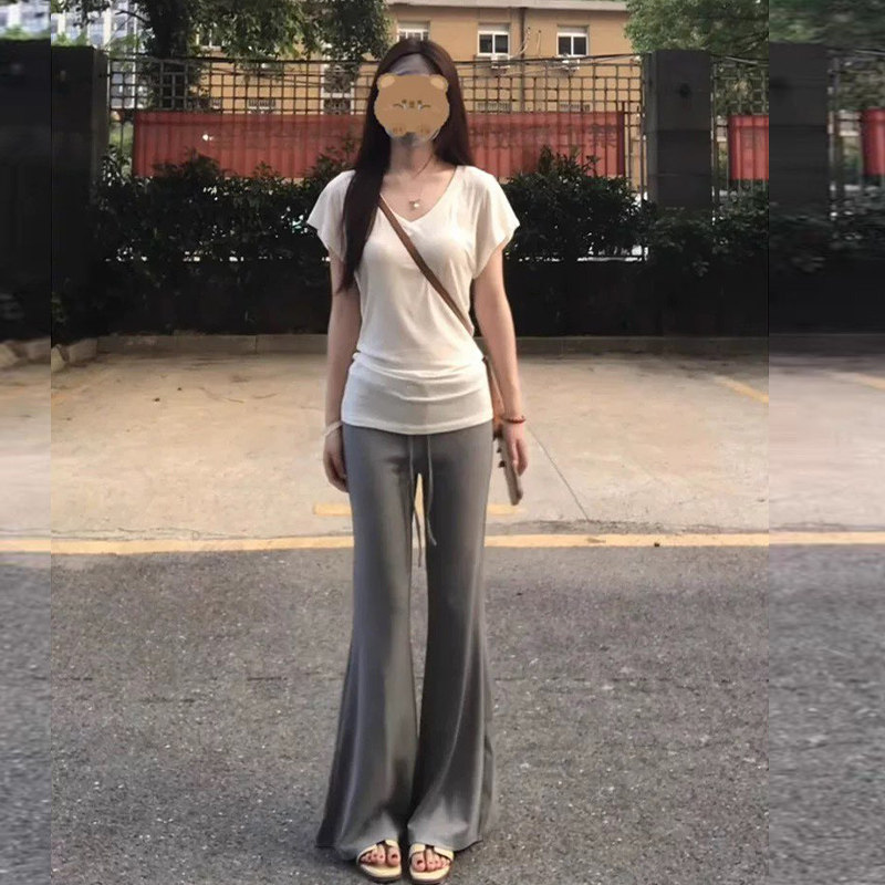 灰色微喇叭裤女春夏2026新款高腰显瘦垂感休闲裤小个子lulu运动裤