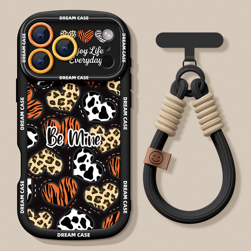 适用苹果17promax手机壳女款iphone16保护套防摔15plus豹纹爱心ip14全包泡芙硅胶15por磨砂挂链air个性软外壳