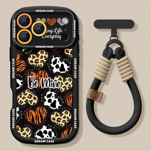 适用苹果17promax手机壳女款iphone16保护套防摔15plus豹纹爱心ip14全包泡芙硅胶15por磨砂挂链air个性软外壳