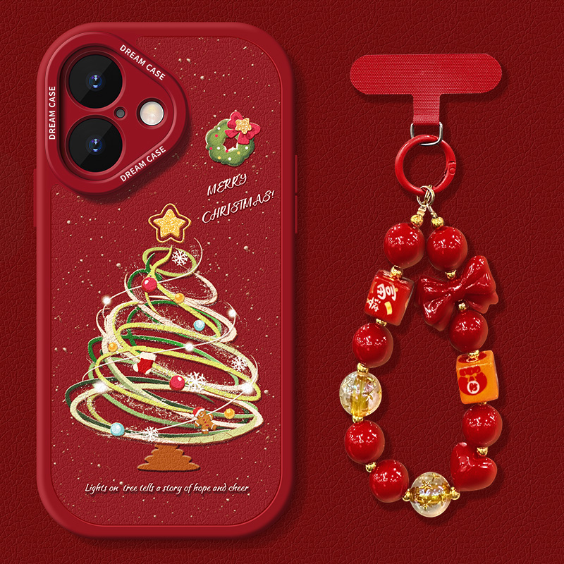适用苹果17手机壳防摔红色圣诞树