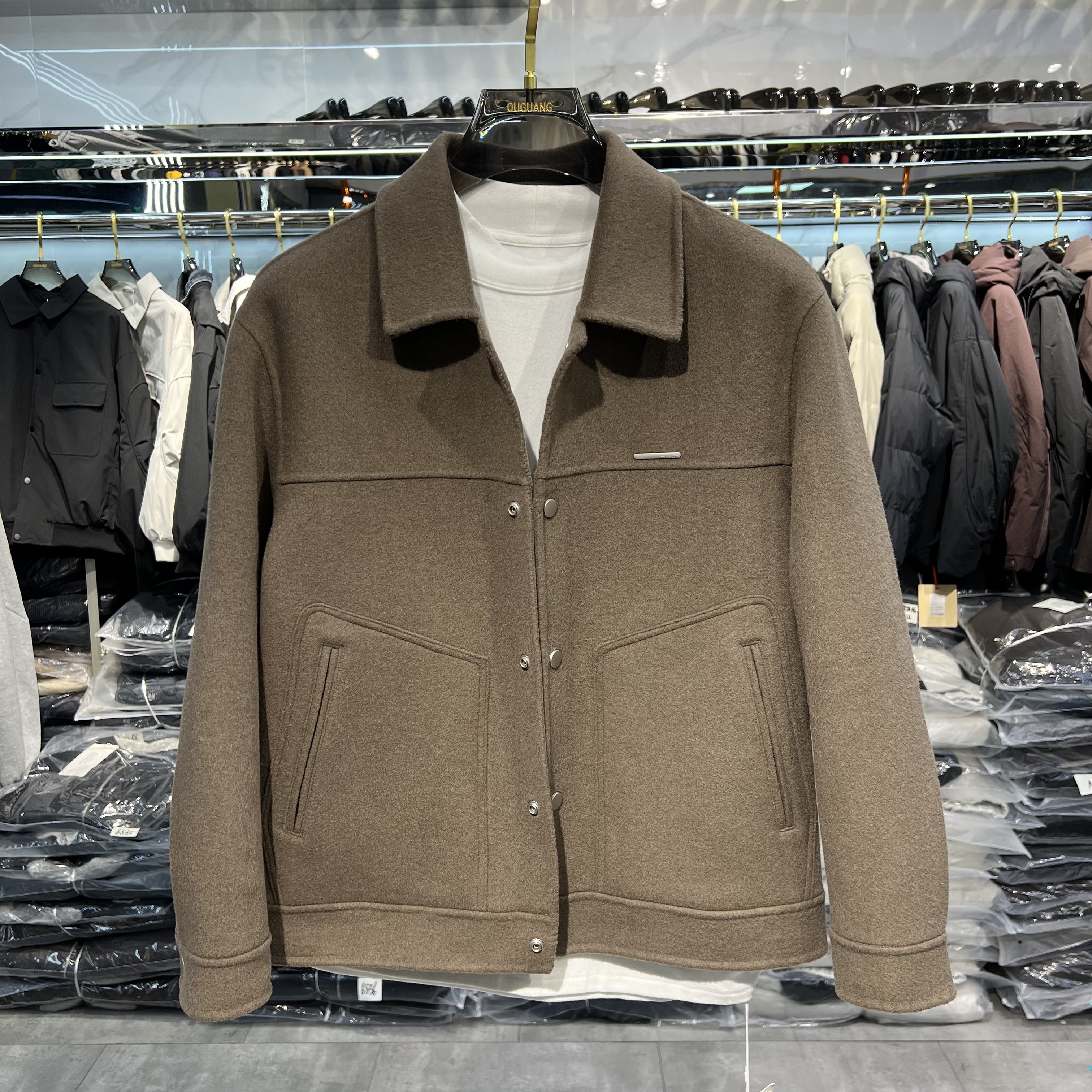 实体新款羊毛呢子男士夹克冬季高级感大衣短款翻领双面呢男装外套