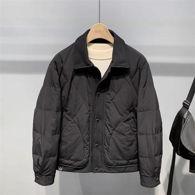 轻薄款羽绒服男2025冬季新款男士休闲翻领拼接90鸭绒保暖羽绒衣