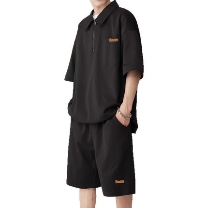 短袖体恤潮男士夏季冰丝薄款短裤套装休闲宽松大码运动服