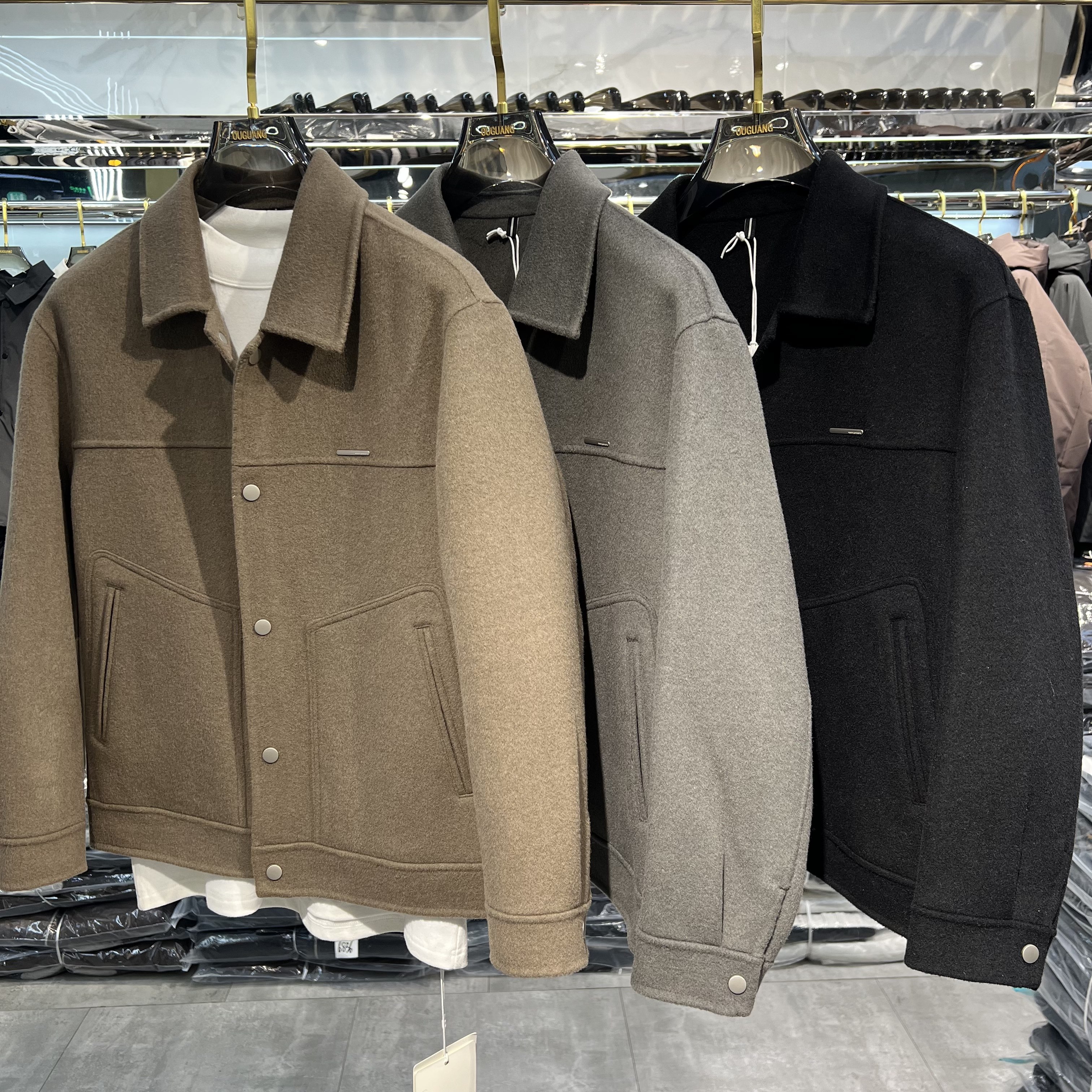 实体休闲羊毛呢子男士夹克春冬高级感大衣短款翻领双面呢男装外套