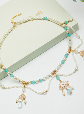 汉服璎珞复古旗袍珍珠吊坠森系唯美双层项链古风配饰（TB16.9）