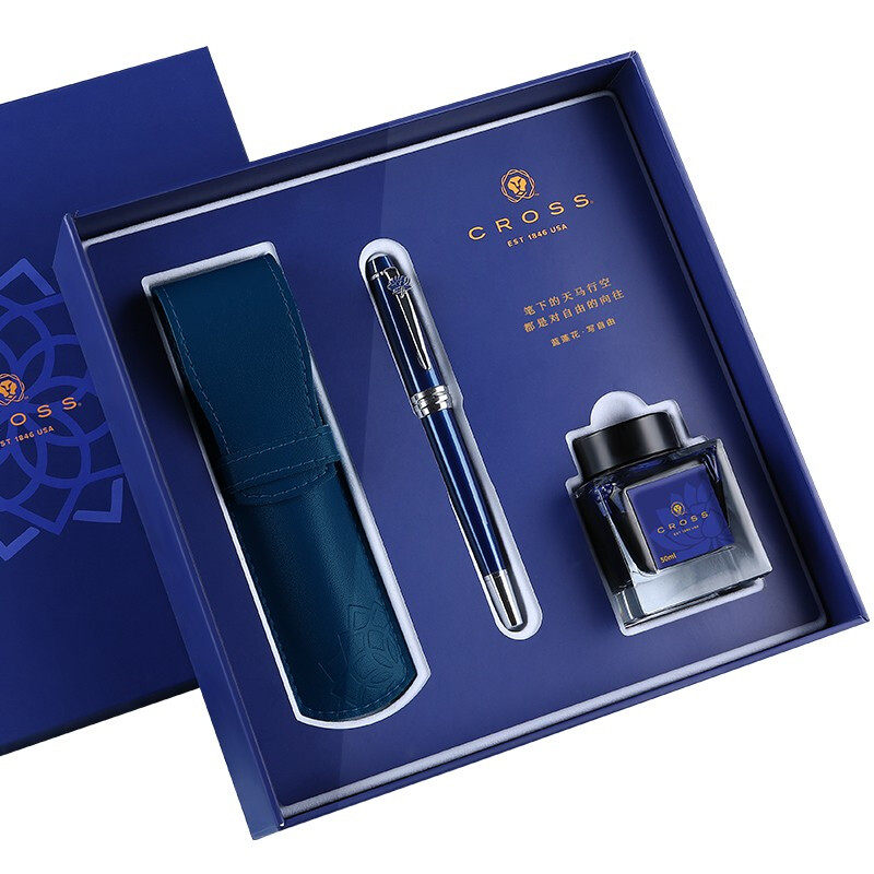 CROSS/高仕钢笔礼盒套装许巍蓝莲花联名款收藏纪念清韵写自由系列男女生礼物商务办公书写练字送礼精致礼盒