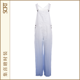 SCRT集喜瑭亚麻背带休闲裤 气质女SATH0215 渐变高腰通勤长裤