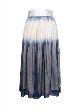 SCRT集喜瑭桑蚕丝蓝色扎染百褶真丝半裙SFS21892