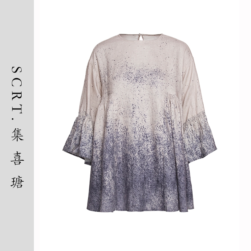 SCRT集喜瑭泼墨亚麻渐变T恤上衣SGS13761
