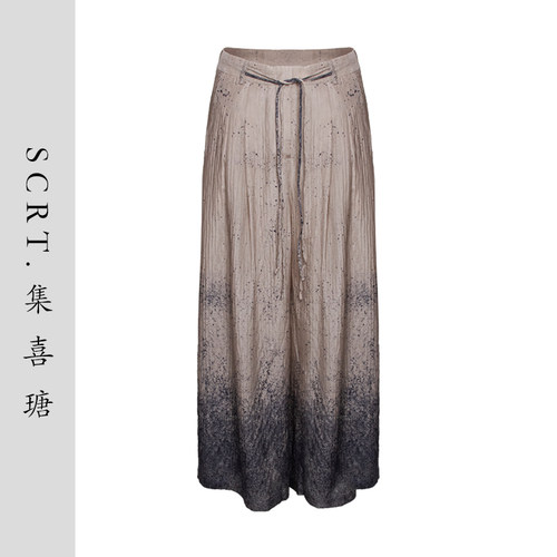 SCRT集喜瑭桑蚕丝点彩渐变阔腿裤百搭绑带休闲裤子SGS13175
