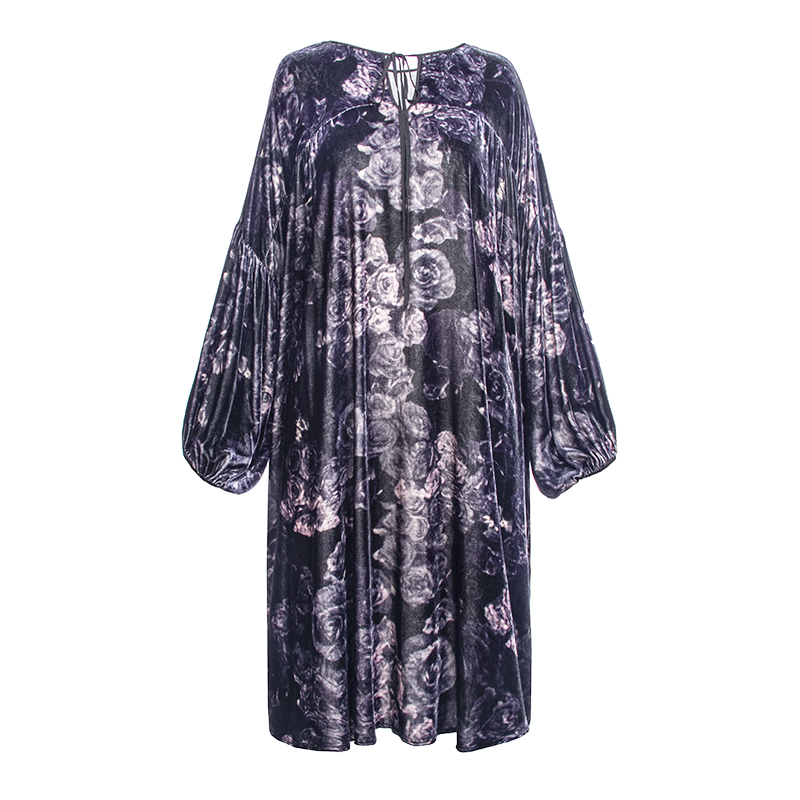 SCRT集喜瑭 手绘复古玫瑰 真丝丝绒连衣裙FJ18177