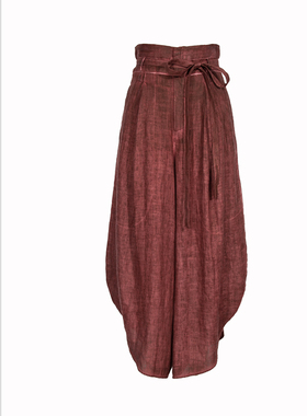 SCRT集喜瑭亚麻条纹斜脚裤炒色休闲裤SFW12925