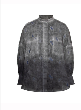 SCRT集喜瑭亚麻刺绣宽松立领衬衫上衣SGS14039