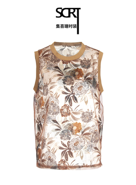 SCRT集喜瑭桑蚕丝网纱圆领印花背心上衣SFS1864
