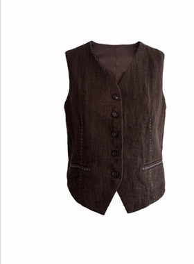 SCRT集喜瑭麻珠针肌理亚麻V领马甲SGS12764