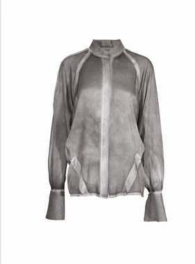 SCRT集喜瑭桑蚕丝刺绣喇叭袖立领衬衫上衣SFW13899