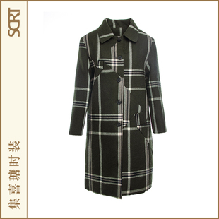 SCRT集喜瑭羊毛加厚保暖格纹大衣8100