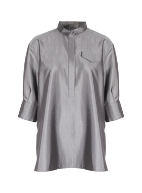 SCRT集喜瑭精纺羊毛立领五分袖衬衫银灰色上衣SFS03809