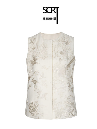 SCRT集喜瑭时尚百搭丝毛重乔绣花夹棉马甲上衣SEW1804