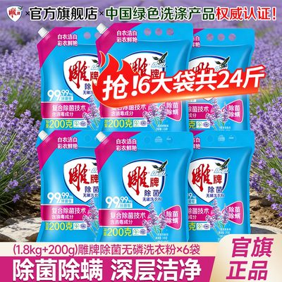 【整箱囤24斤】雕牌除菌除螨洗衣粉2kg6大袋装家用实惠官方旗舰店