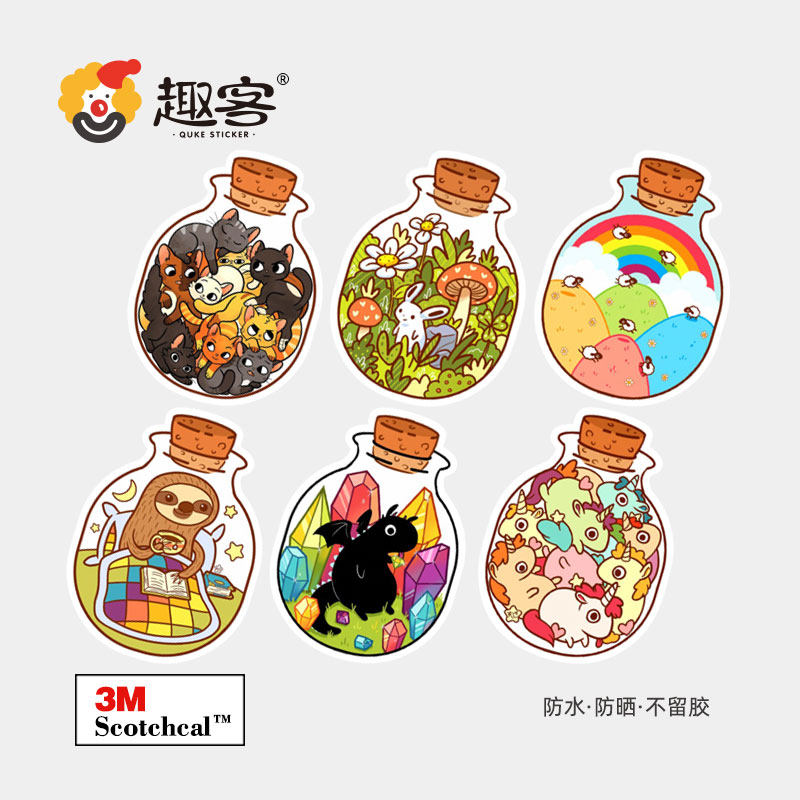 瓶中可爱精灵卡通贴纸行李箱笔记本电脑贴手机平板水杯贴纸3m防水