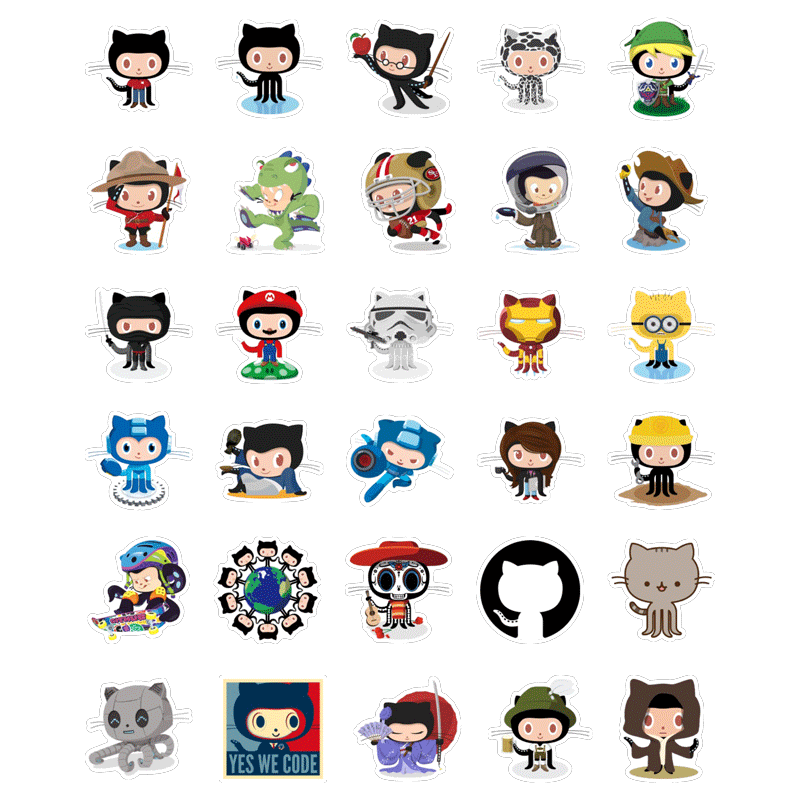 卡通猫程序员贴纸行李箱滑板笔记本手机头盔冰箱贴画不留胶防水