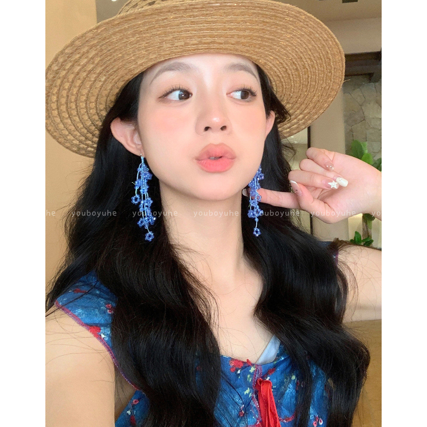 红色水晶流苏轻奢高级感耳环女图片