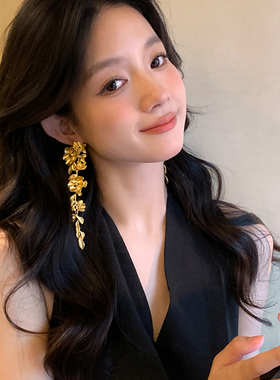 花朵金色流苏耳环女轻奢夸张长款耳钉高级感耳坠2025新款爆款耳饰