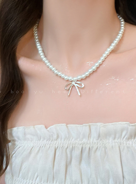 法式蝴蝶结珍珠轻奢小众项链