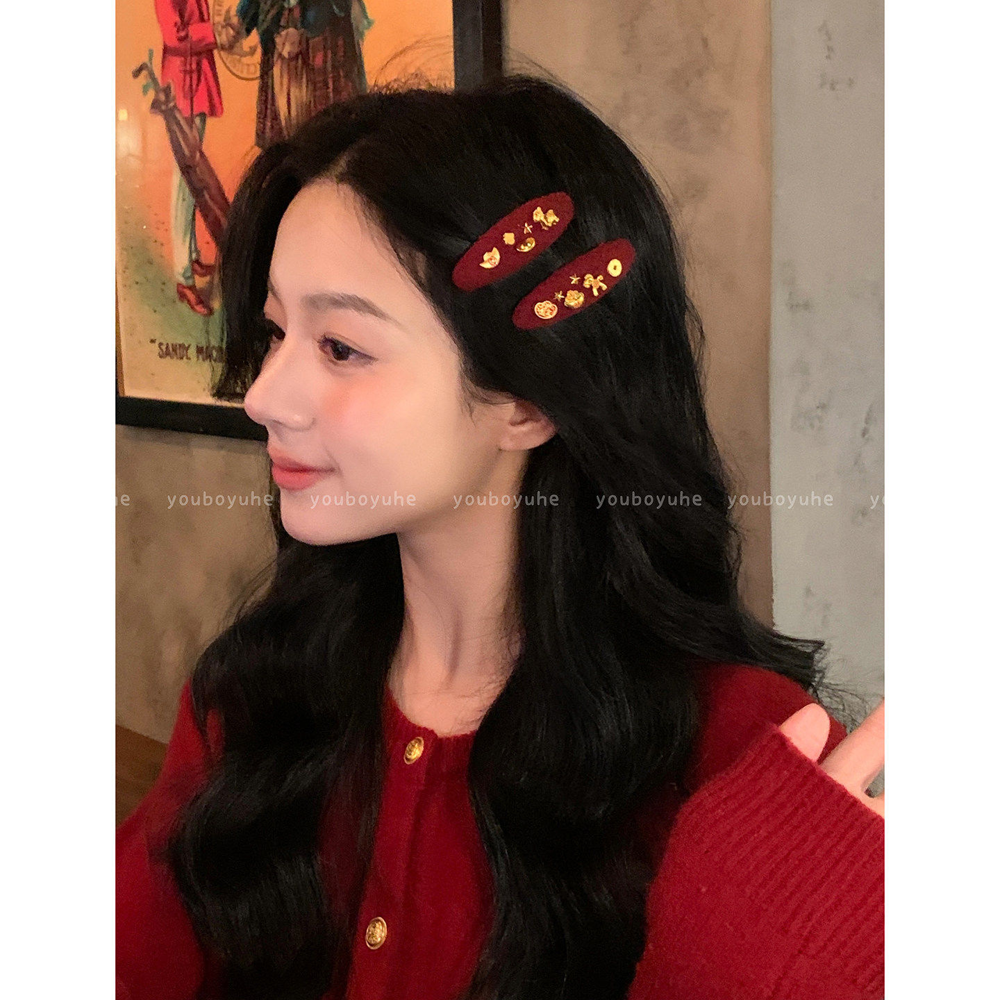 金马玉堂~ 红色植绒小马发夹女独特漂亮侧边发卡新年刘海夹发饰品,饰品/流行首饰/时尚饰品新,发饰,淘宝优惠券,粉丝福利购,淘宝优惠卷