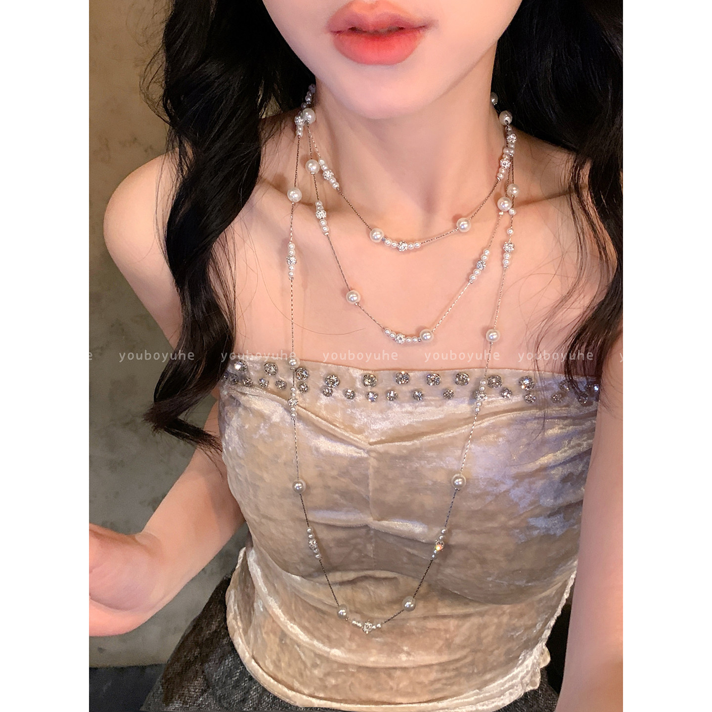 满天星珍珠叠戴独特精致项链图片