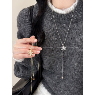 落雪时分~金色雪花虎眼石抽拉项链女款2026新款高级感轻奢毛衣链