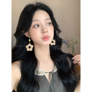 波西米亚民族风花朵串珠耳环女海边夸张耳坠度假风无耳洞耳夹耳饰