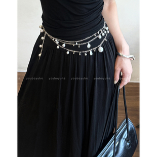 波西米亚度假风贝壳珍珠多层腰链女高级感配裙子腰带腰间装饰配饰