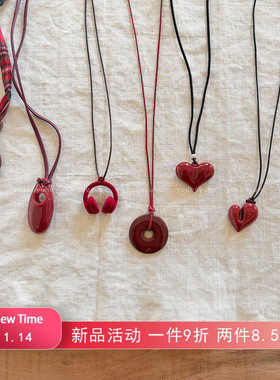 新年红色喜庆爱心吊坠项链毛衣链