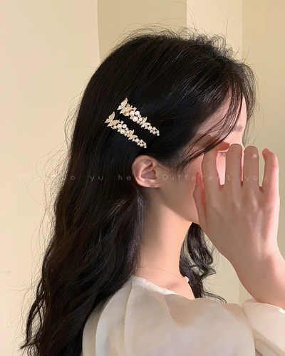 蝴蝶珍珠发夹一字侧边刘海夹头饰