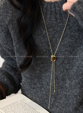 方形虎眼石可调节轻奢高级感项链