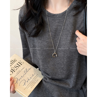 韩系ins银色几何吊坠长款项链女轻奢小众高级感毛衣链百搭配饰品