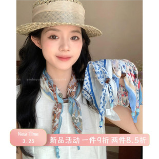 新款 2026春季 颈饰百搭配饰 复古小碎花串珠系脖丝巾女款 蓝调时刻