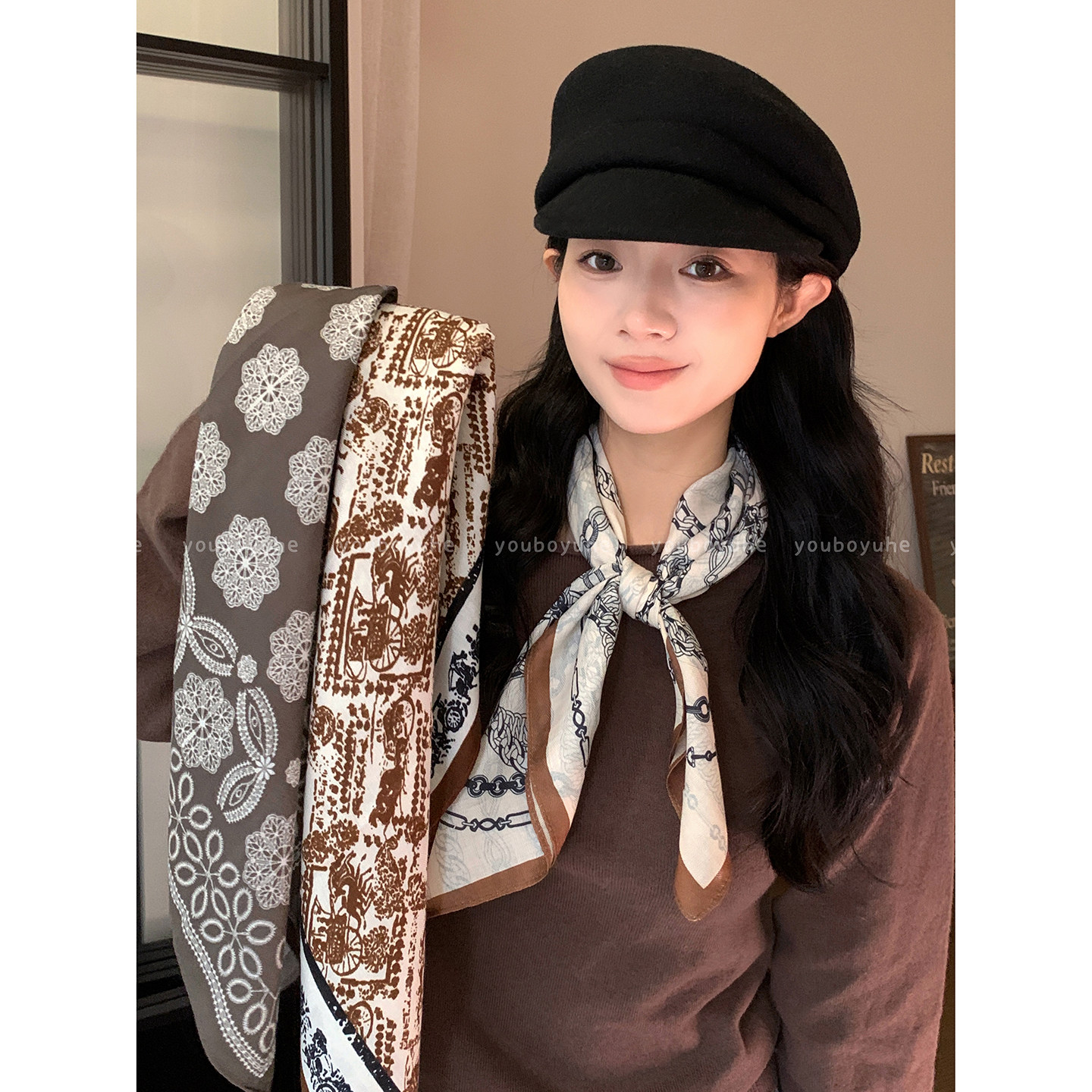 老钱风~ 复古文艺印花系脖丝巾女轻奢高级感围巾气质颈饰秋冬配饰,服饰配件/皮带/帽子/围巾,围巾/丝巾/披肩,淘宝优惠券,粉丝福利购,淘宝优惠卷