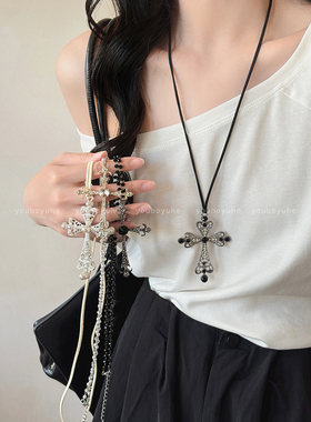 水晶串珠十字架ins风挂脖卫衣链