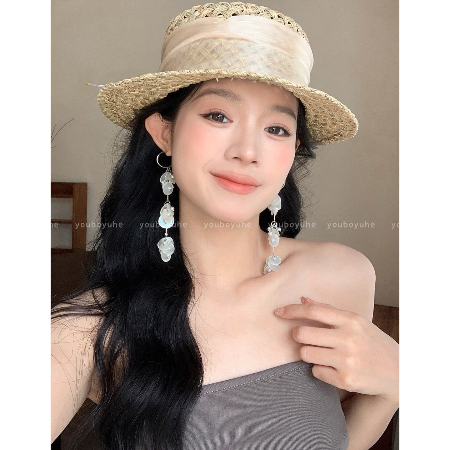 海边氛围感~超仙贝壳流苏耳钉女轻奢高级感绝美耳钉度假风耳饰品