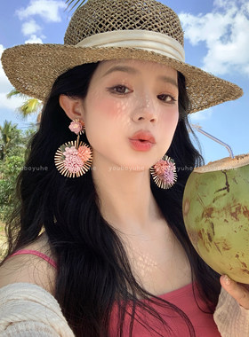 海边度假风太阳花朵高级感耳环女