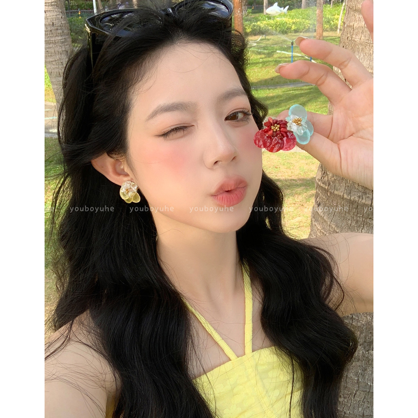 温柔花海~清冷感天然贝壳花朵耳环女款适合海边拍照耳钉甜美耳饰