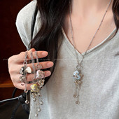 西太后爱心吊坠流苏项链女长款 韩系秋冬毛衣链钛钢不掉色挂脖配饰