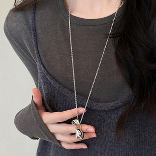 毛衣链 百搭配饰简约长款 韩国博主同款 银色瓶子吊坠项链女2026新款
