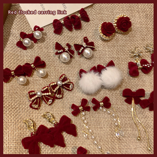 红色喜庆耳环秋冬毛绒流苏耳饰